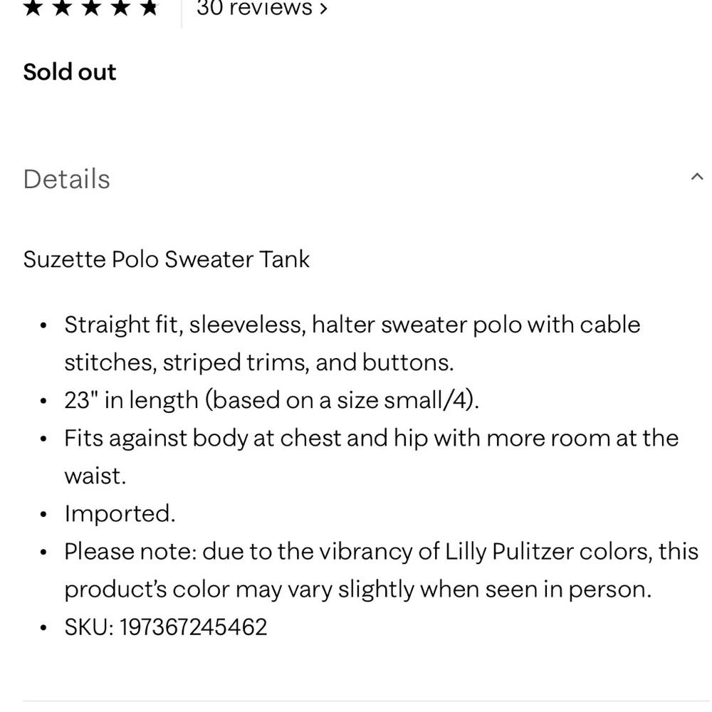 NWT- Lilly Pulitzer- Suzette Polo Sweater Tank - Picture 4 of 5